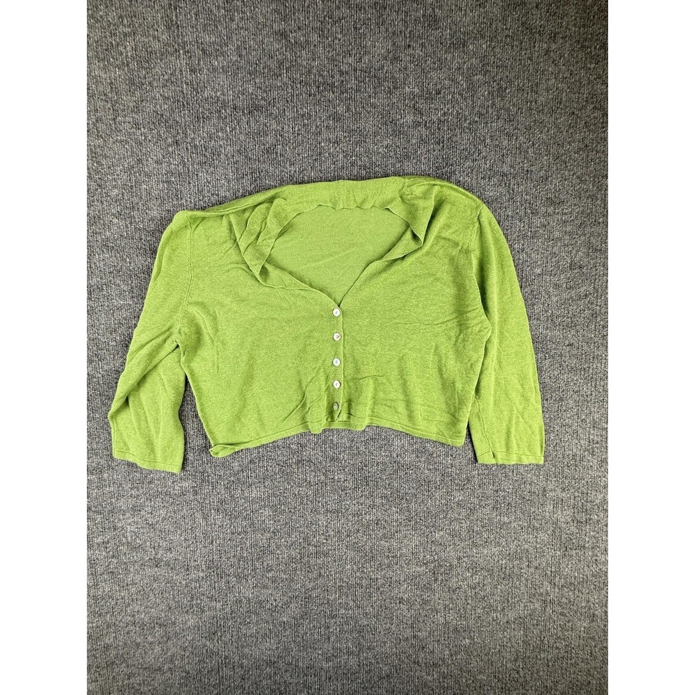 J Jill Cardigan Sweater Womens Large Green Linen Blend Button Front V Neck